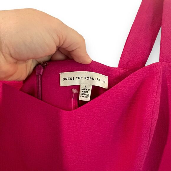 NWT Dress The Population Nicole Sheath Cocktail Midi Dress Size L Bright Fuchsia - Picture 4 of 10